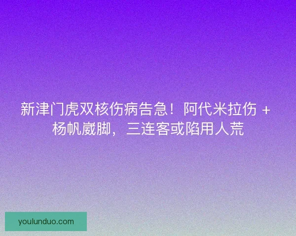 新津门虎双核伤病告急！阿代米拉伤 + 杨帆崴脚，三连客或陷用人荒